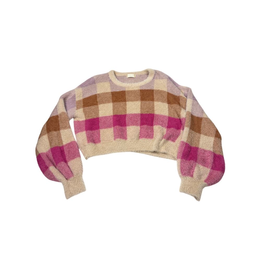 altar'd state eyelash beige pink plaid crop sweater. Size S. preppy, boho